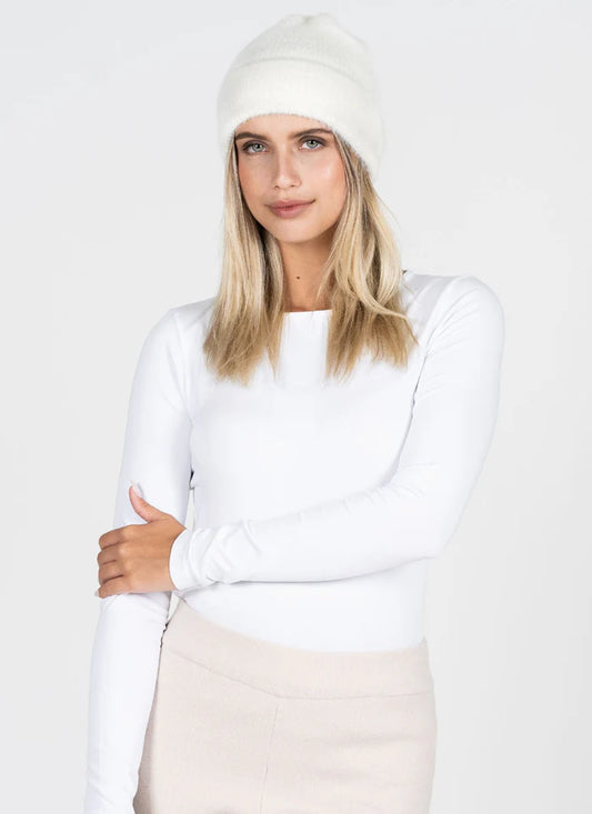 Cest Moi Fuzzy Ribbed Beanie Hat - Ivory