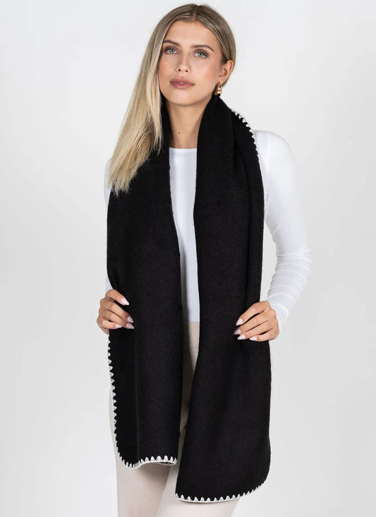 Cest Moi Wool Blend Contrast Stitch Scarf - Black