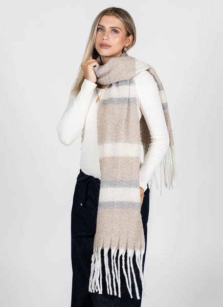 Cest Moi Stripe Pattern Blanket Scarf - Tan