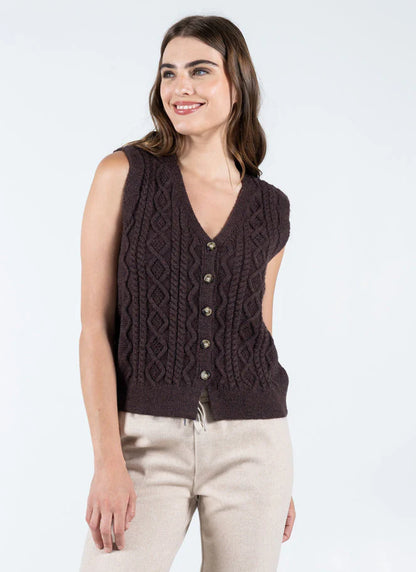 C'est Moi Button Down Cable Knit Vest - Coffee
