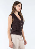 C'est Moi Button Down Cable Knit Vest - Coffee