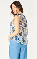 Dex Smocked Shoulder Blouse - Blue Medallion