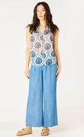 Dex Smocked Shoulder Blouse - Blue Medallion