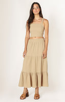 Dex Pull On Textured Midi Skirt - Desert Sand