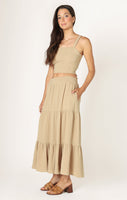 Dex Pull On Textured Midi Skirt - Desert Sand