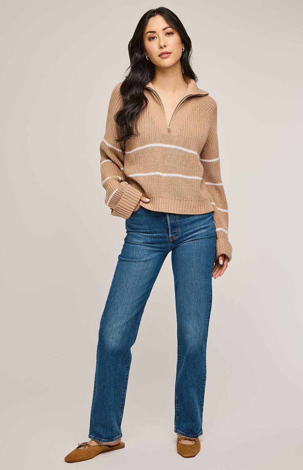 Gentle Fawn Declan Half Zip Sweater - Tan