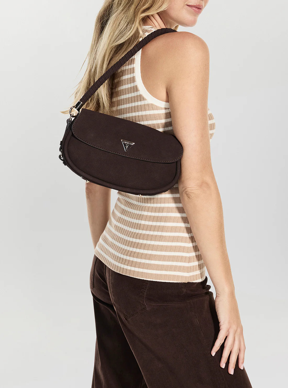 Guess Dayna Flap Shoulder Bag - Espresso