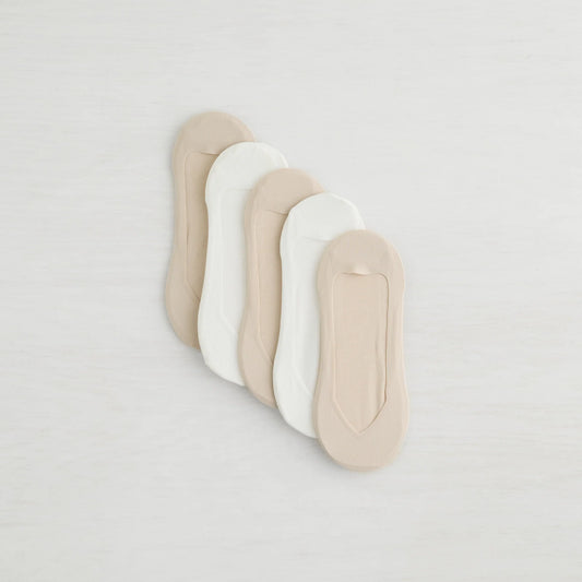 Lemon 5PK Women's Non Terry Low Rise Laser Liner Sock- White & Nude