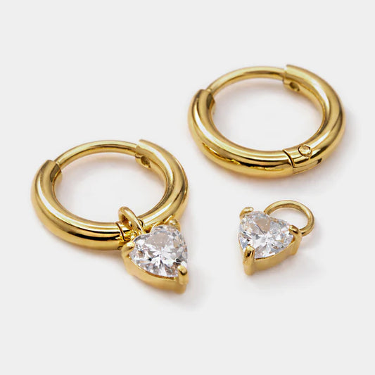 Bizou Mini Golden Huggies - Heart Shaped Cubic Zirconia
