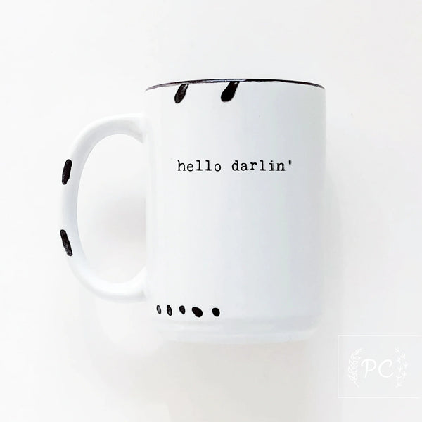 Prairie Chick Prints Ceramic Mug hello darlin' - White