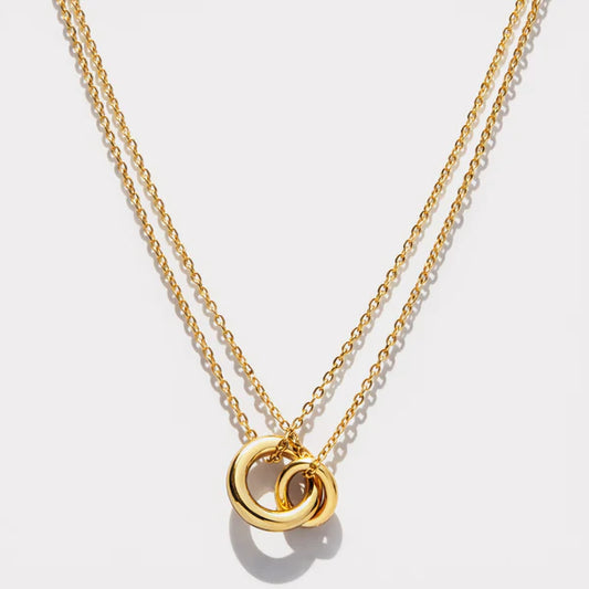 Bizou Intertwined Charms Golden Double Chain Necklace