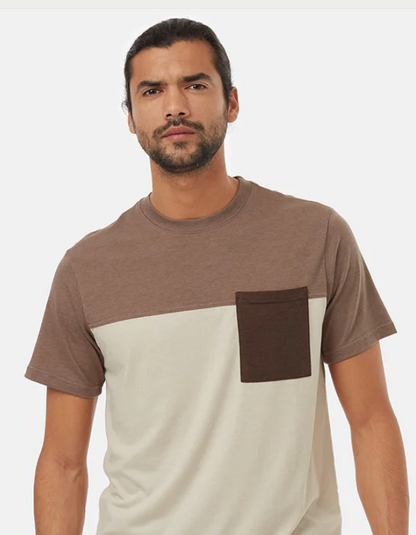 Ten Tree Blocked Pocket T-Shirt - Fossil/Pale Oak/ Slate Brown