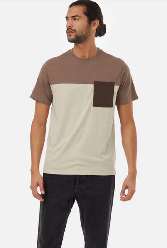 Ten Tree Blocked Pocket T-Shirt - Fossil/Pale Oak/ Slate Brown