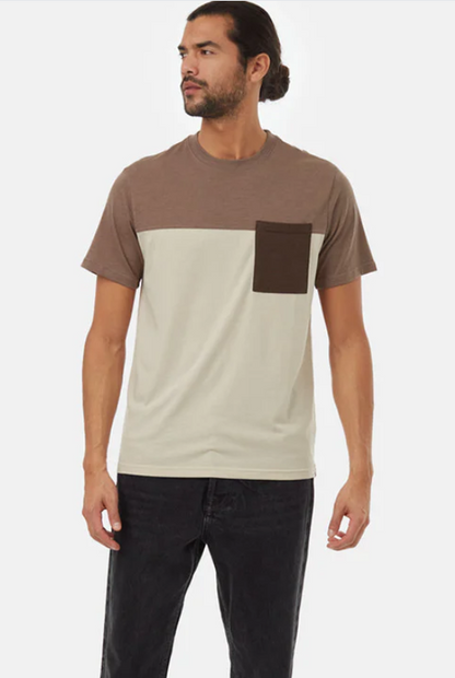 Ten Tree Blocked Pocket T-Shirt - Fossil/Pale Oak/ Slate Brown