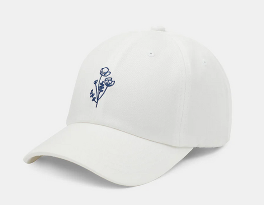 Ten Tree Flower Embroidery Peak Hat - Undyed/Navy