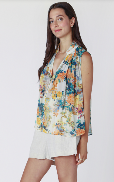 Dex V Neck Button Front Blouse - Multi Print