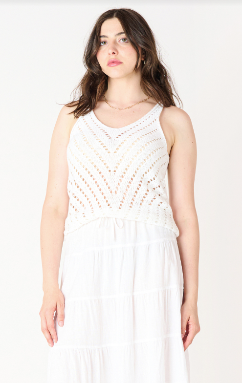 Dex Pointelle Knit Tank Top - White