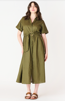 Dex Belted Midi Shirt Dress - Olive