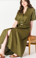 Dex Belted Midi Shirt Dress - Olive