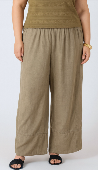 Dex Plus Wide Leg Linen Pant - Faded Olive