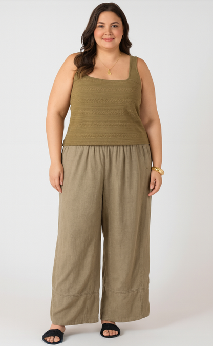 Dex Plus Wide Leg Linen Pant - Faded Olive