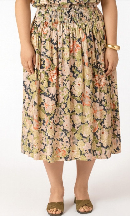 Dex Plus Smocked Waist Midi Skirt - Vintage Rose