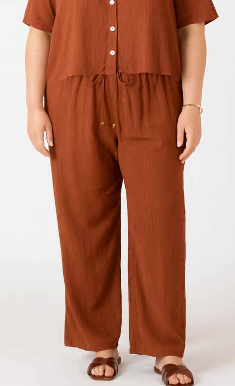 Dex Plus Drawstring Wide Pant - Burnt Sienna