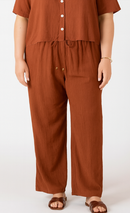 Dex Plus Drawstring Wide Pant - Burnt Sienna