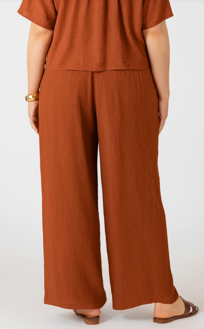 Dex Plus Drawstring Wide Pant - Burnt Sienna