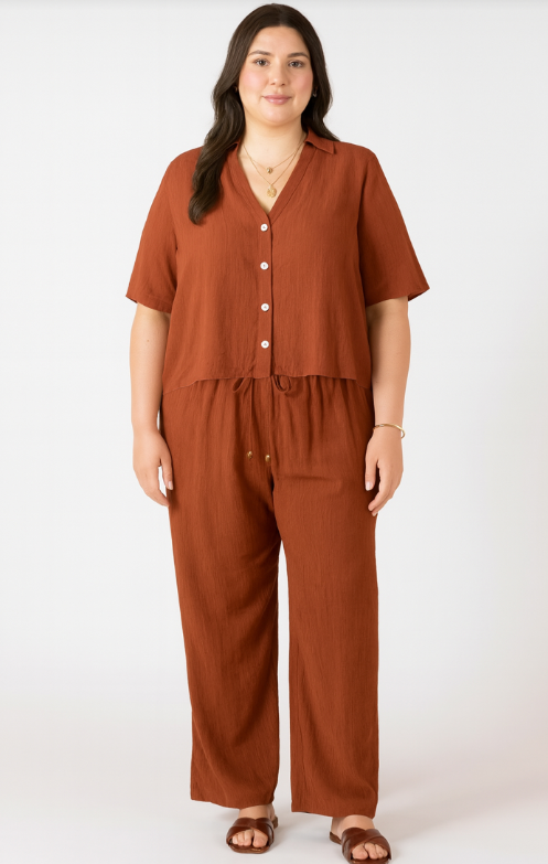 Dex Plus Drawstring Wide Pant - Burnt Sienna