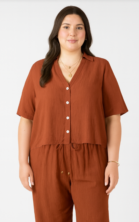 Dex Plus Short Sleeve Blouse - Burnt Sienna