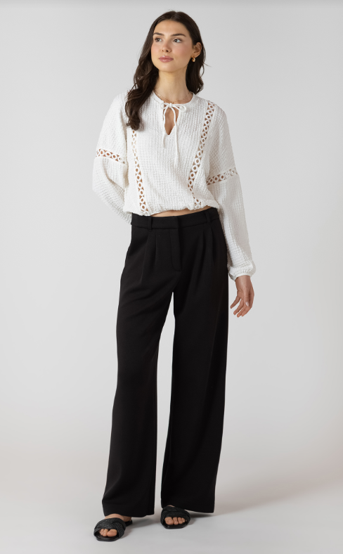 Dex Plus Lace Insert Textured Blouse - Ecru