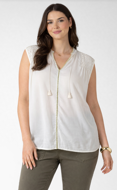 Dex Plus Blouse Pistachio Beaded Contrast Trim Blouse