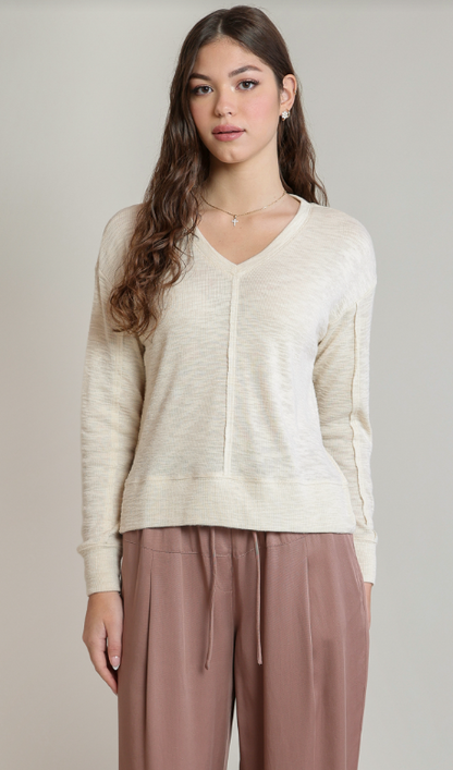 Dex V-Neck Knit Top - Shell