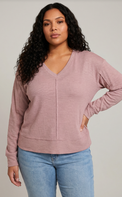 Dex Plus V-Neck Knit Top - Dusty Rose