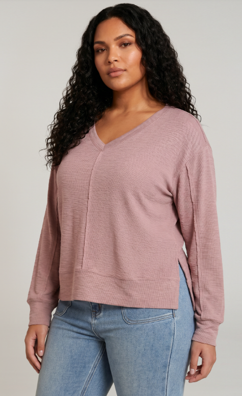 Dex Plus V-Neck Knit Top - Dusty Rose