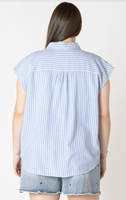 Dex Plus Cap Sleeve Collared Blouse - Chambray/White Stripe