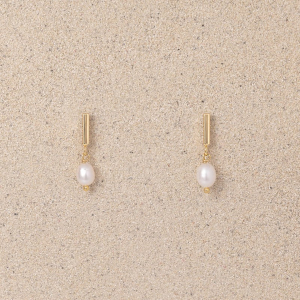 Tish Jewelry Pearle Earrings - Single Pearl Bar Studs