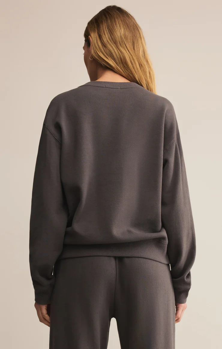 Z Supply Boyfriend Cotton Sweatshirt - Washed Black