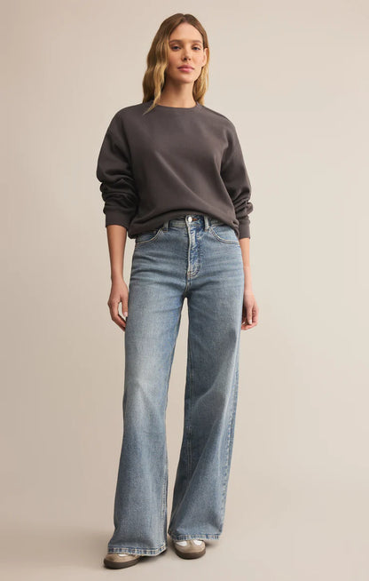 Z Supply Boyfriend Cotton Sweatshirt - Washed Black