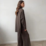 Turtleneck Knit Sweater & Wide Leg Pant - Coffee