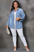 Plus Size Chest Pocket Button-up Denim Shacket - Sky Blue