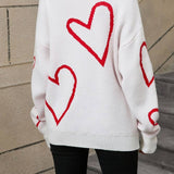 Color Block Pullover Sweater - Heart Valentines Day