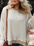 Plus Size Long Sleeve Stripe Knit Ribbed - Brown