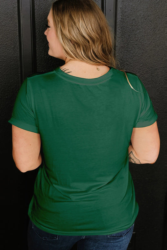 Dear Lover Plus Size Round Neck T-Shirt - Dark Green