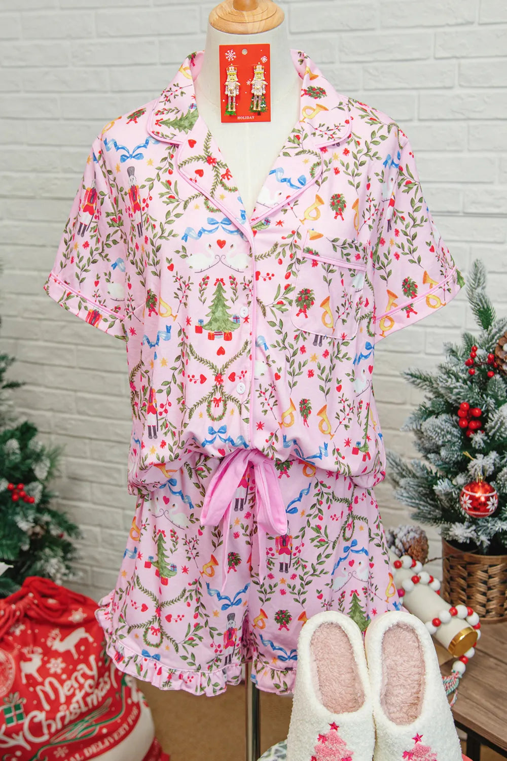 Dear Lover Pink Nutcracker Print Pajama Set
