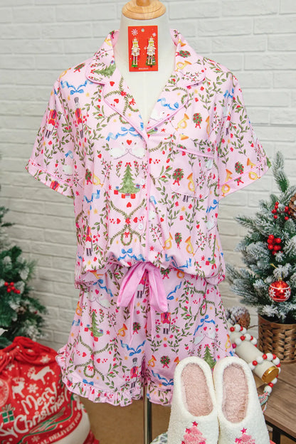 Dear Lover Pink Nutcracker Print Pajama Set