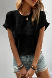 Solid Textured Ruffled Short Sleeve - Black