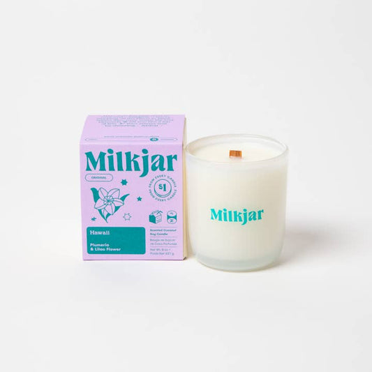 Milk Jar Coconut Soy 8oz Candle Hawaii - Plumeria & Lilac