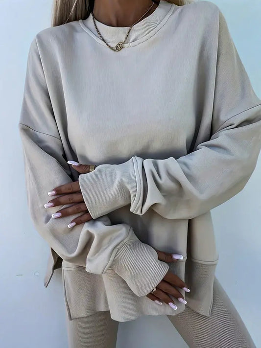 Lovesoft Oversized Slit Sweatshirt Ribbed Leggings Set - Jet Stream